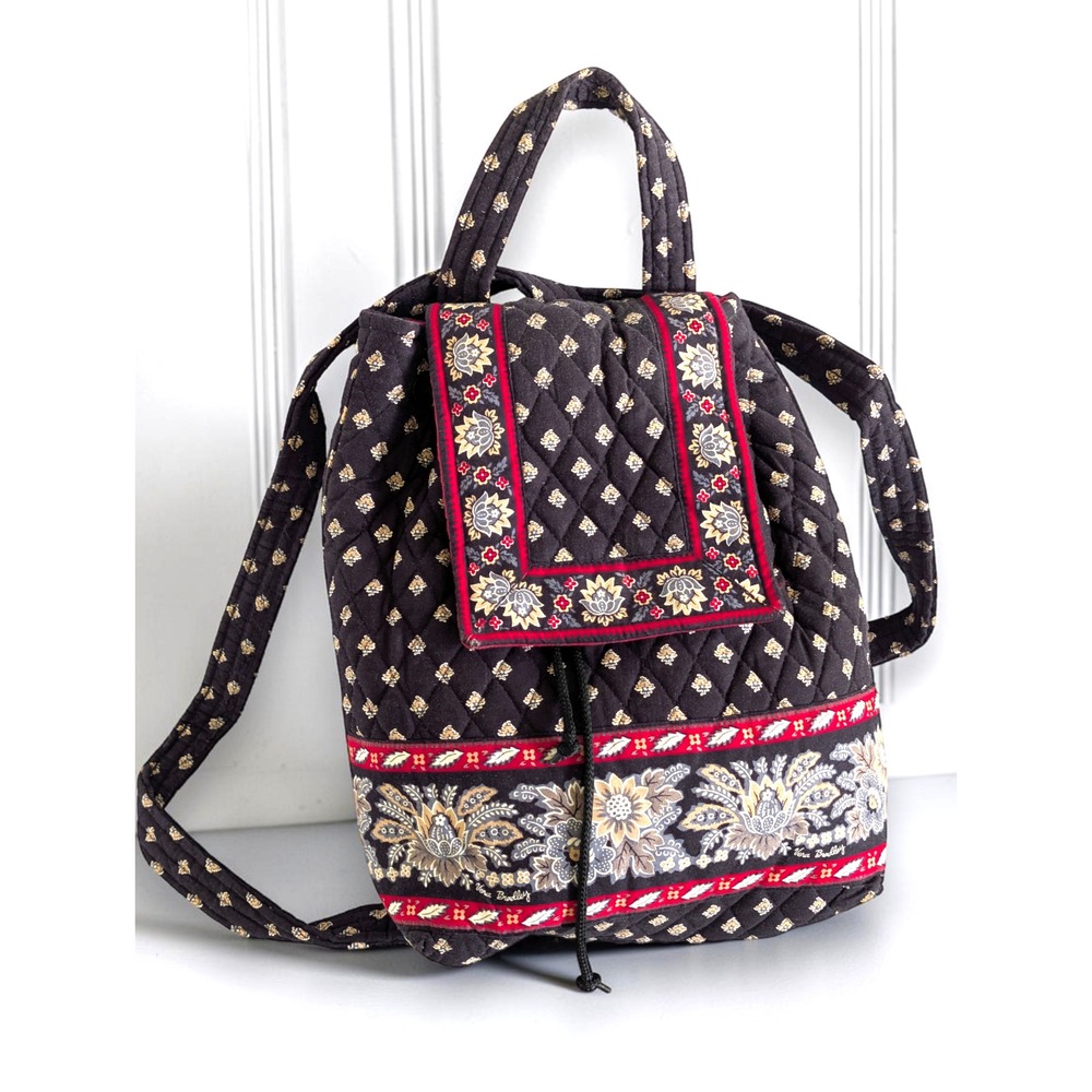 Vera Bradley BLACK TOILE Knapsack Backback Classic Vintage Quilted  1995 USA